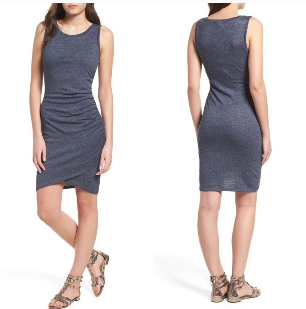 Leith Gray Asymmetrical Ruched Midi Dress